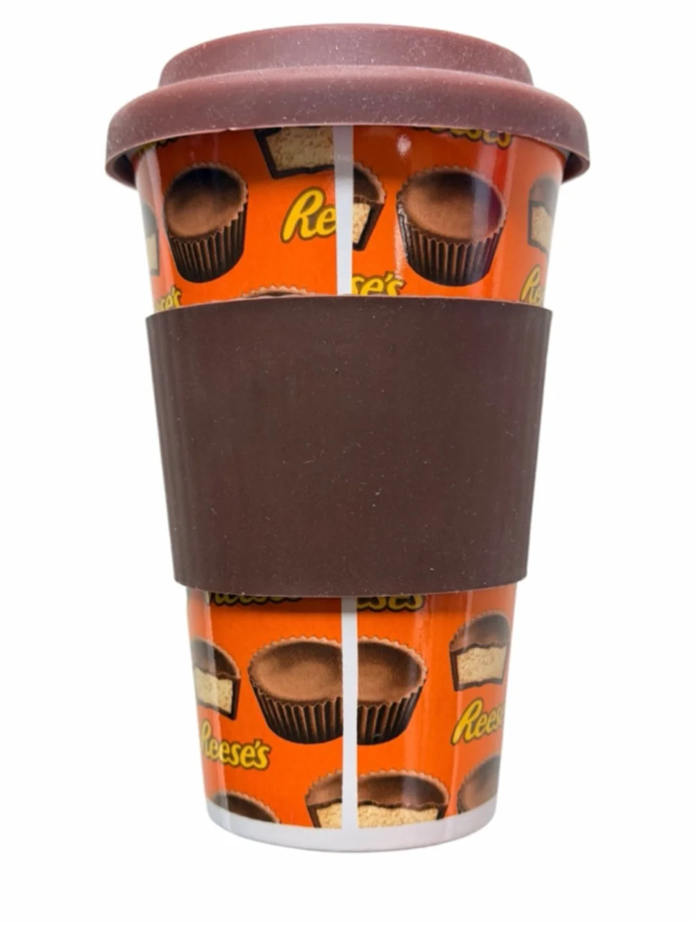 Reese’s Peanut Butter Cup Ceramic Travel Coffee Mug 16 oz with Lid and Grip